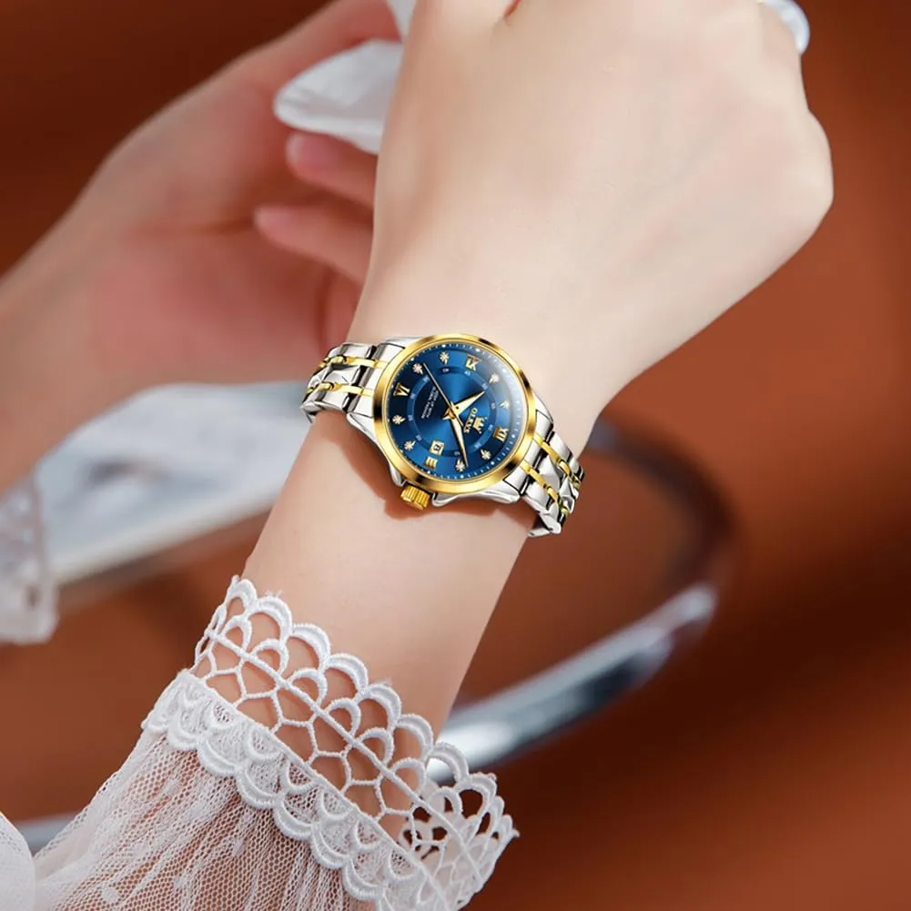 Dress Womens Watch for Small Wrists Luxury essence evidently pellet halt Easy Read Watches for Woman Waterproof Blue/Black/Gold/Silver Dial Reloj para Mujer OLEVS Watch Women Two Tone Watches for Women with Date 