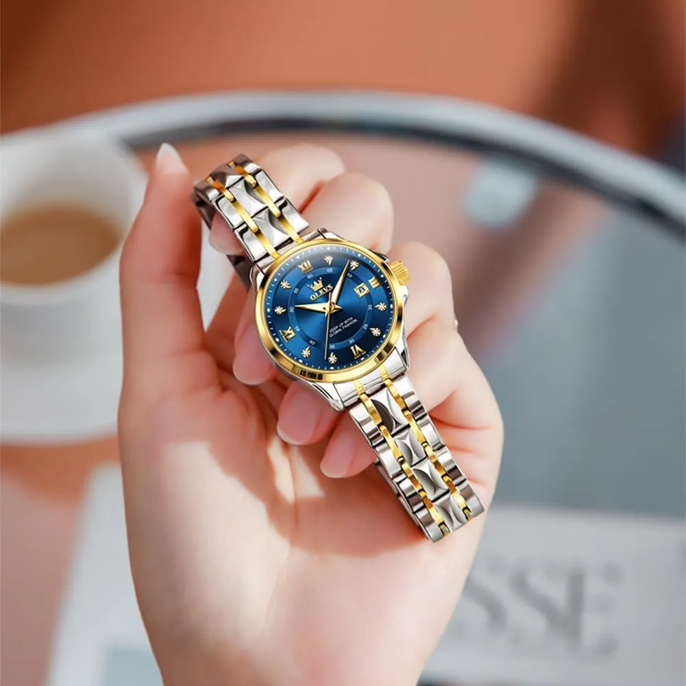 Dress Womens Watch for Small Wrists Luxury essence evidently pellet halt Easy Read Watches for Woman Waterproof Blue/Black/Gold/Silver Dial Reloj para Mujer OLEVS Watch Women Two Tone Watches for Women with Date 