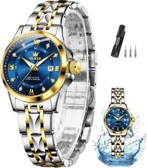 Dress Womens Watch for Small Wrists Luxury essence evidently pellet halt Easy Read Watches for Woman Waterproof Blue/Black/Gold/Silver Dial Reloj para Mujer OLEVS Watch Women Two Tone Watches for Women with Date 