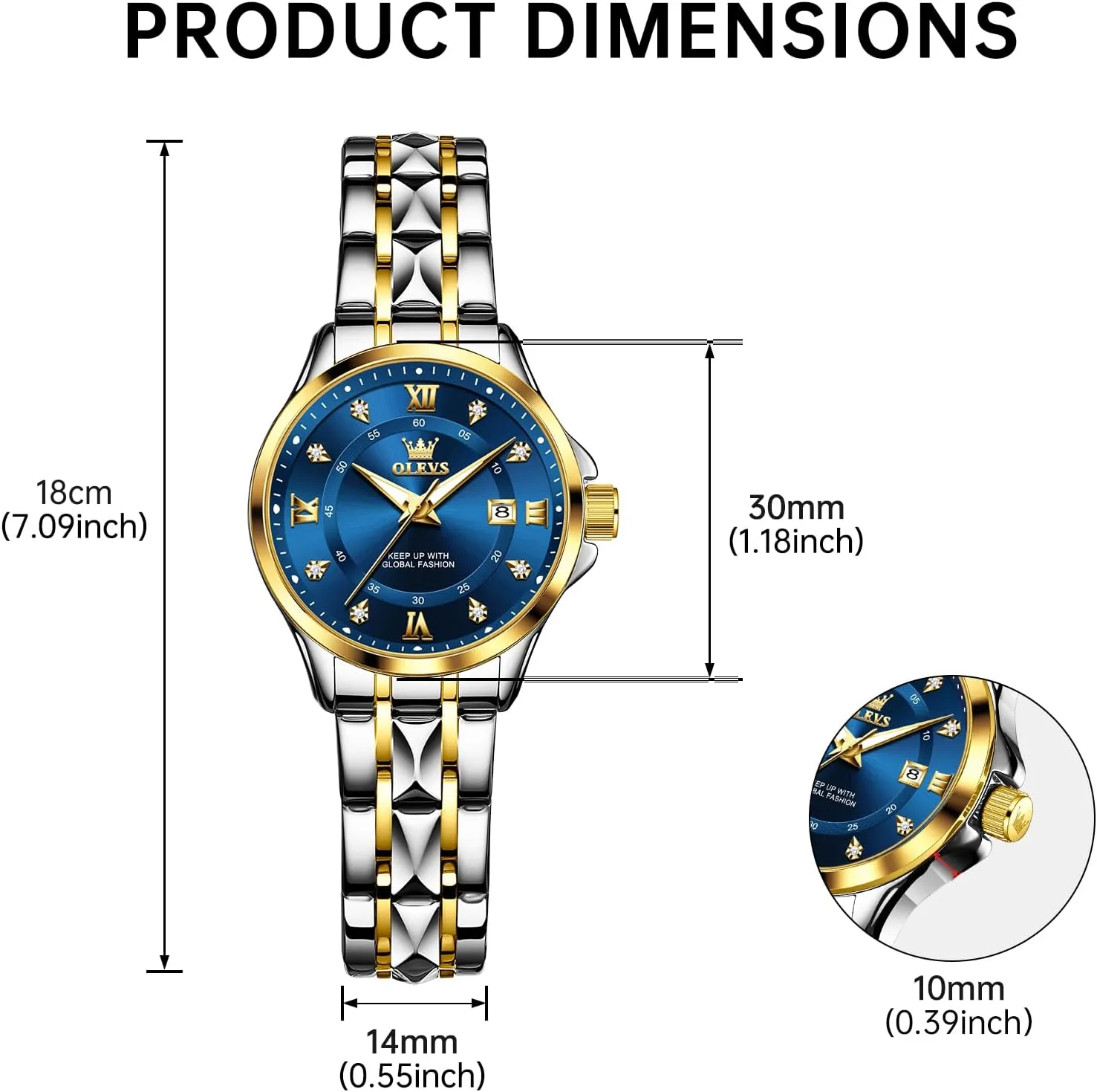 Dress Womens Watch for Small Wrists Luxury essence evidently pellet halt Easy Read Watches for Woman Waterproof Blue/Black/Gold/Silver Dial Reloj para Mujer OLEVS Watch Women Two Tone Watches for Women with Date 