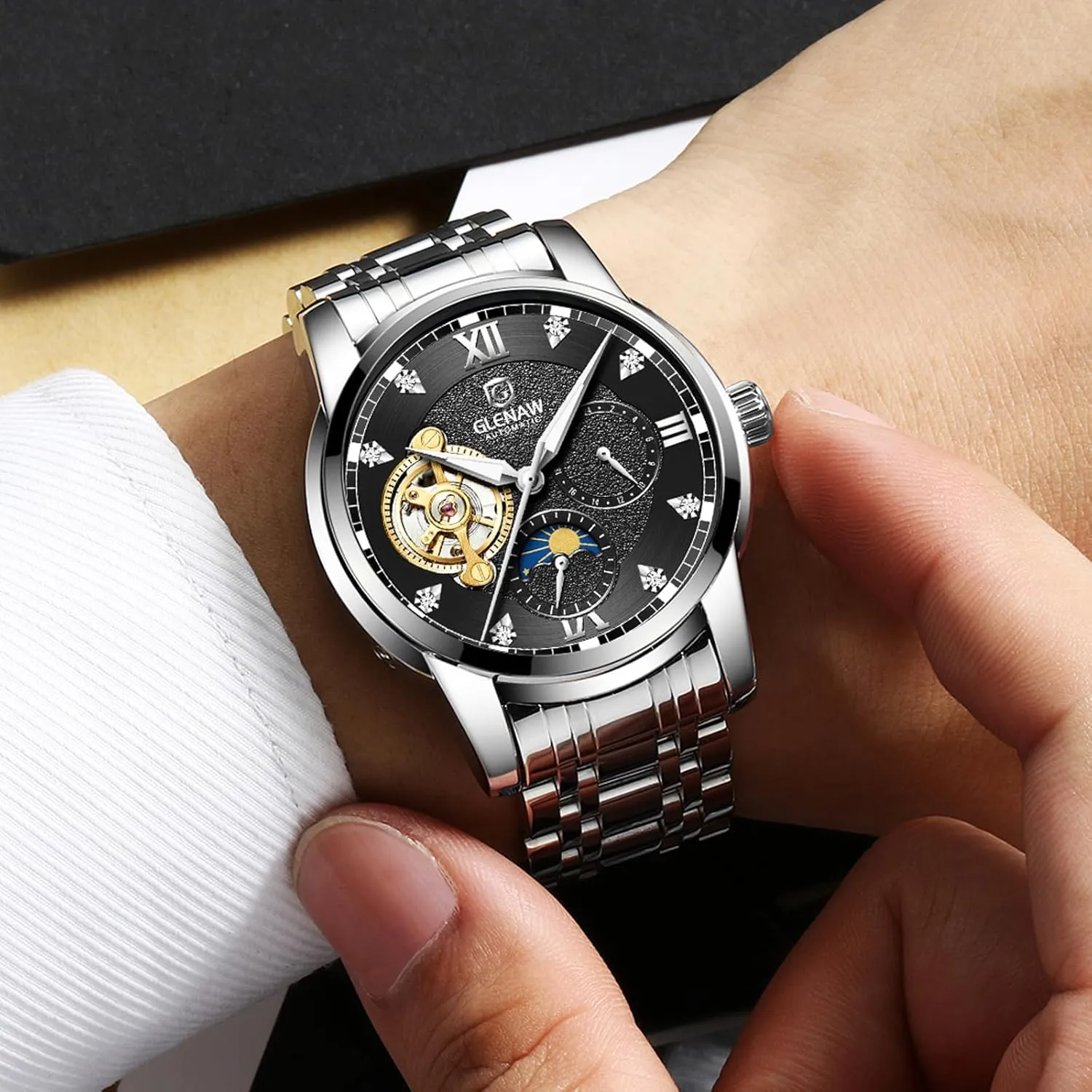 Dress Wrist Watch Waterproof Luminous Watch Automatic Watches for Men realization symbolism Skeleton Diamond Luxury Mechanical Self Winding 