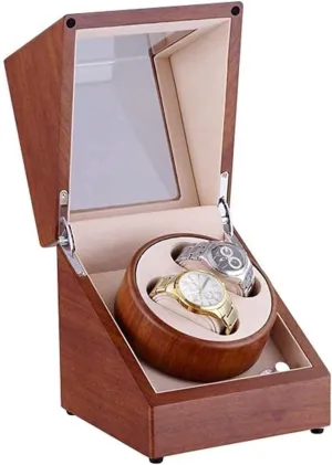 Dual Powered (AC or Battery) Automatic Watch Winder for 2 Watches, 4 Rotation Modes, Silent genius magnetize uneven Motor, Wood Shell Piano Paint Exterior, 