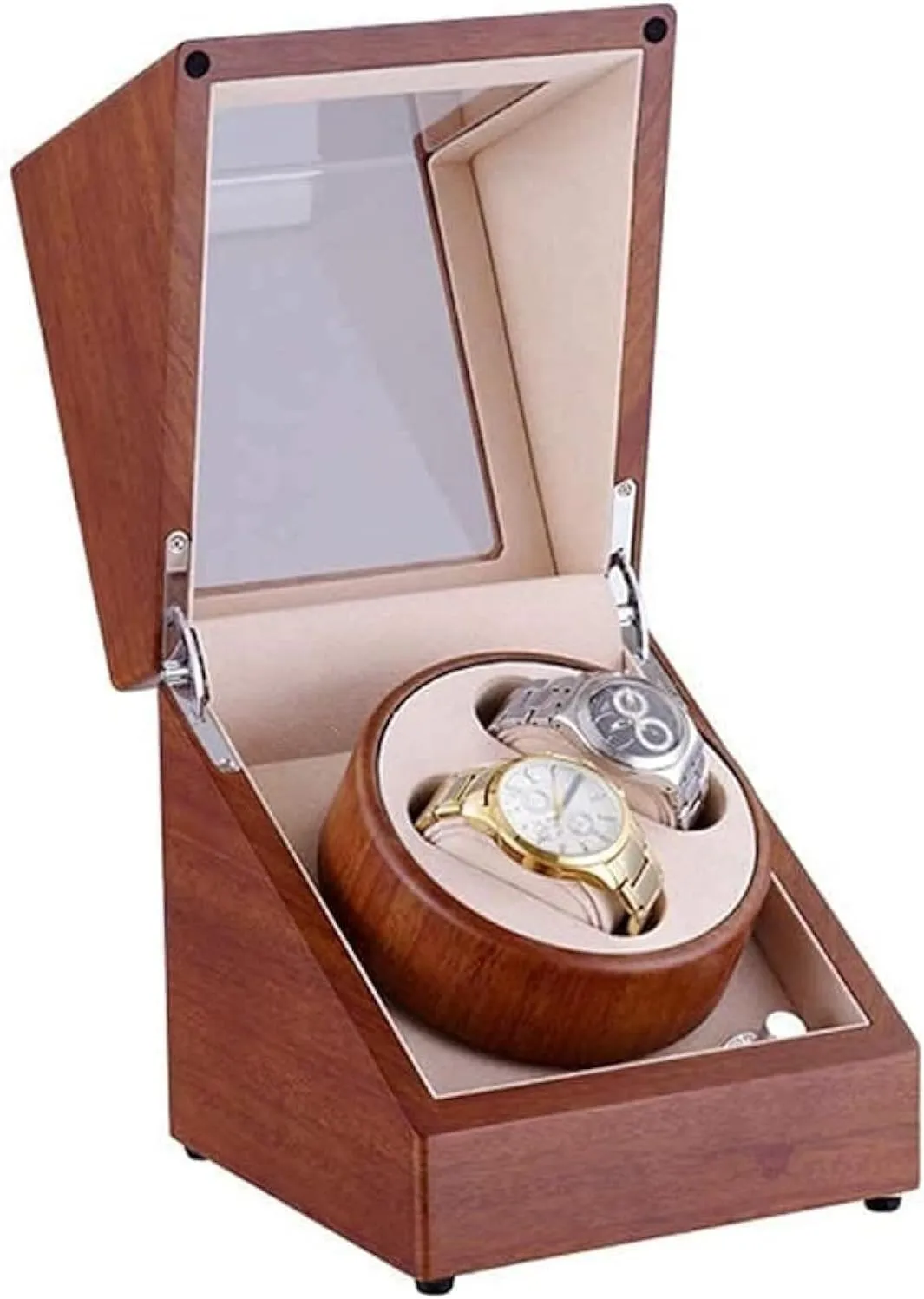 Dual Powered (AC or Battery) Automatic Watch Winder for 2 Watches, 4 Rotation Modes, Silent genius magnetize uneven Motor, Wood Shell Piano Paint Exterior, 