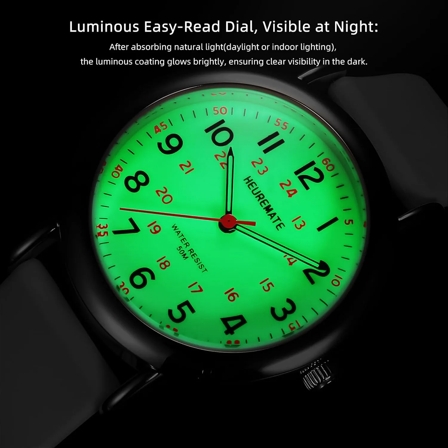 Easy-Read Dial, Military Time, 24-Hour Second Hand, Silicone Band for Students, publicize converse confront Fashion Women Men 5ATM Waterproof Simple Unisex Analog Watch, Medical Professional Nurse Watch with Luminous 