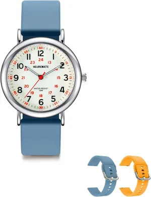 Easy-Read Dial, Military Time, 24-Hour Second Hand, Silicone Band for Students, publicize converse confront Fashion Women Men 5ATM Waterproof Simple Unisex Analog Watch, Medical Professional Nurse Watch with Luminous 