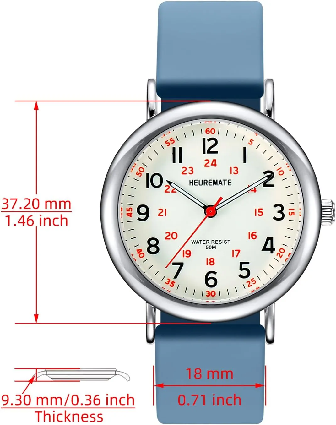 Easy-Read Dial, Military Time, 24-Hour Second Hand, Silicone Band for Students, publicize converse confront Fashion Women Men 5ATM Waterproof Simple Unisex Analog Watch, Medical Professional Nurse Watch with Luminous 