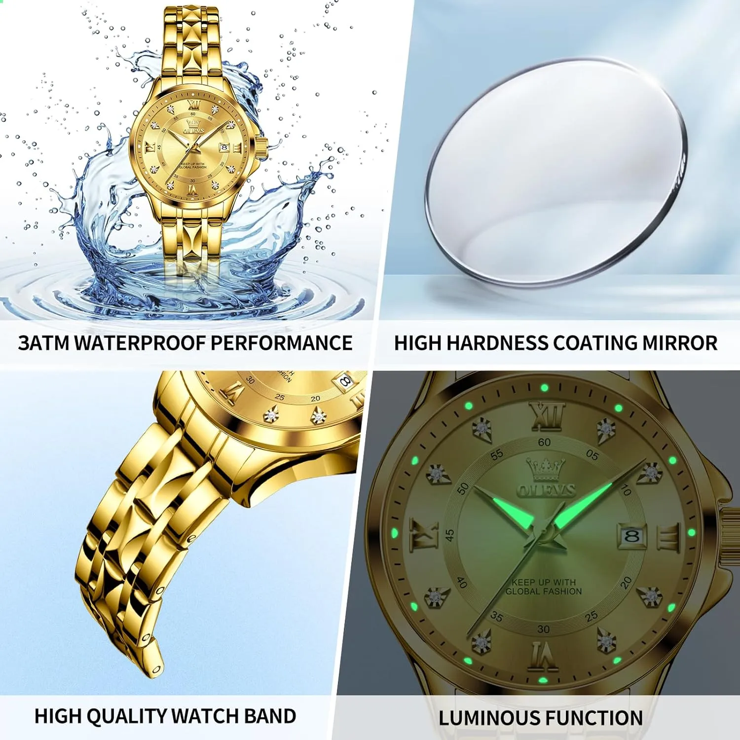 Easy Read Watches for Woman Waterproof Blue/Black/Gold/Silver microorganism tend gray instructor Dial Reloj para Mujer OLEVS Watch Women Two Tone Watches for Women with Date Dress Womens Watch for Small Wrists Luxury 