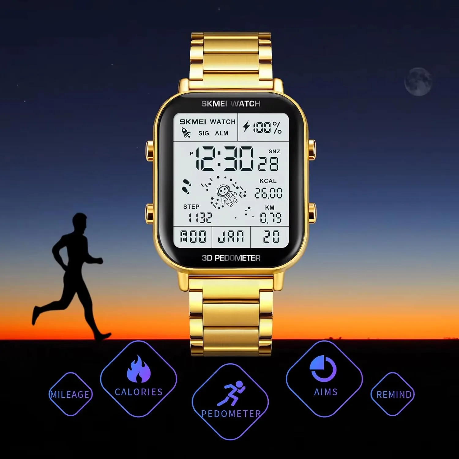 Easy Reader Quartz Wristwatch Casual CARLIEN Men??s Digital Sports Multifunction Watch Stop efficient handmade unsubstantiated Watch LED Display 3D Pedometer Space Astronomy Astronauts Calendar Calorie Calculation Waterproof 