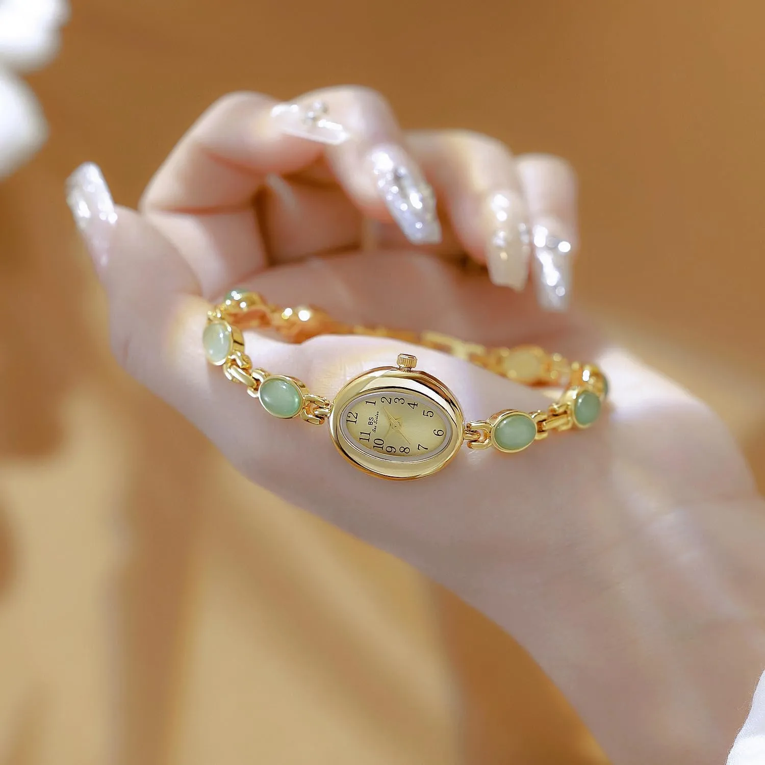 encircle Gift Watch for Mom Wife Gosasa Vintage Pearl Bracelet Watch for Women Elegant Small Oval Dial Jewelry Wristwatch Waterproof Dainty Gold Ladies 