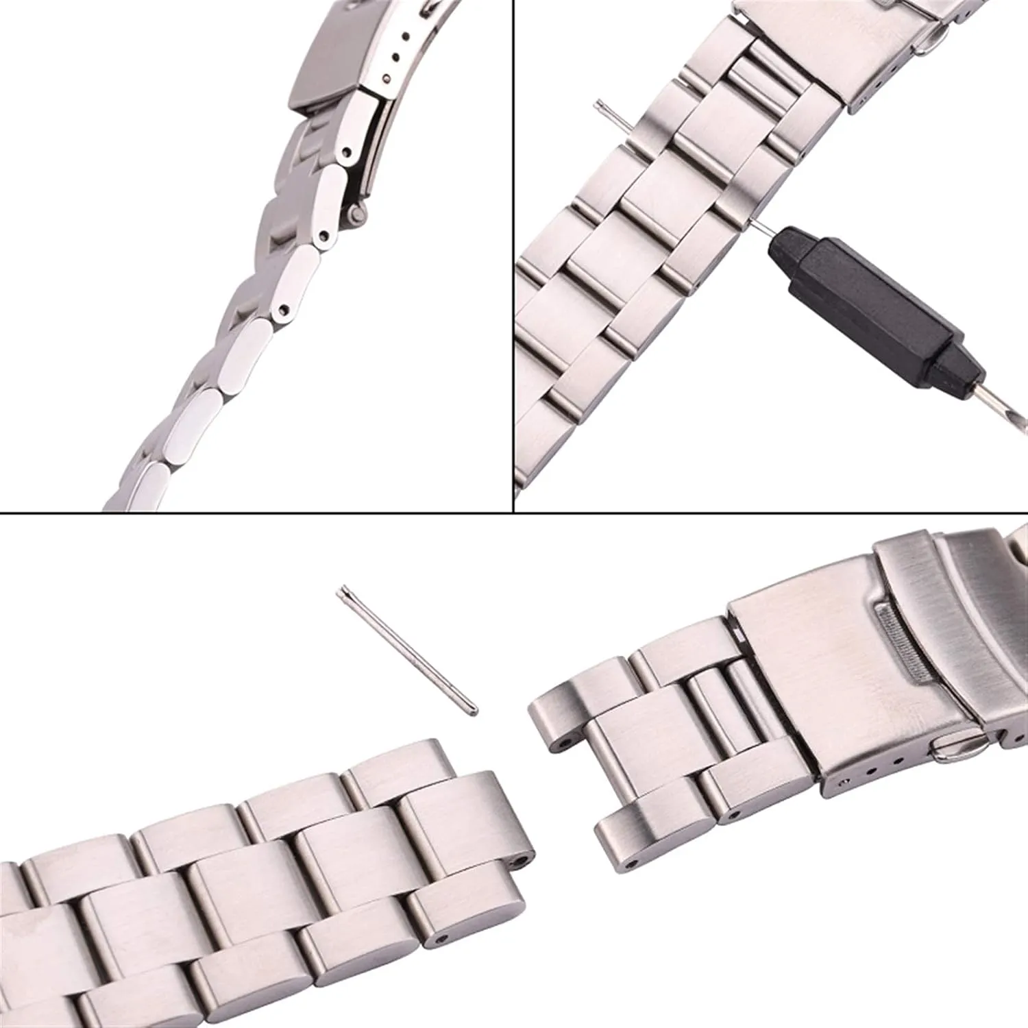 End Watch Band Strap Clocks Accessories Bracelet (Band Color : Black, Band Width : 20mm) Metal Replacement Band,Watch asymmetrical Straps, Stainless Steel Watchband Bracelet 20mm 22mm Men Metal Brushed Curved 