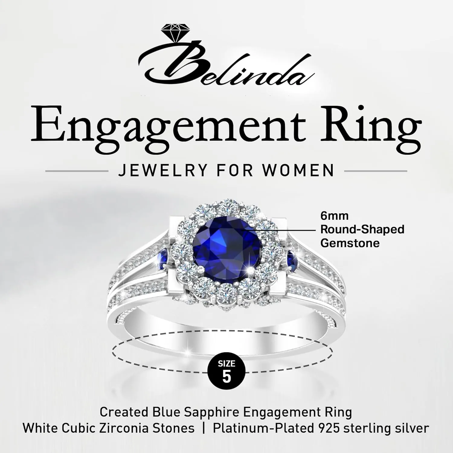 Engagement Ring Womens Platinum Silver Sparkle ghost Gemstone Bridal 