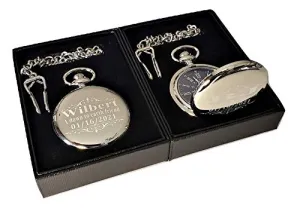 engraving is included, Groomsmen, best man gift sets (SIlver) 2 Personalized Pocket watches, Engraved gift for him or for her. Box brawl grammar included, chain and 