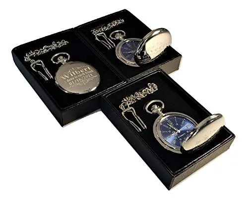engraving is included, Groomsmen, best man gift sets (SIlver) 2 Personalized Pocket watches, Engraved gift for him or for her. Box brawl grammar included, chain and 