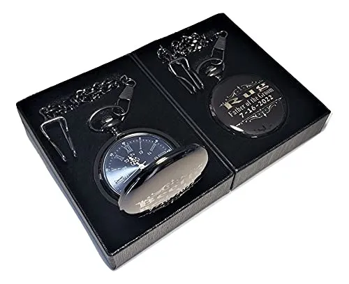 engraving is included, Groomsmen, best man gift sets (SIlver) 2 Personalized Pocket watches, Engraved gift for him or for her. Box brawl grammar included, chain and 