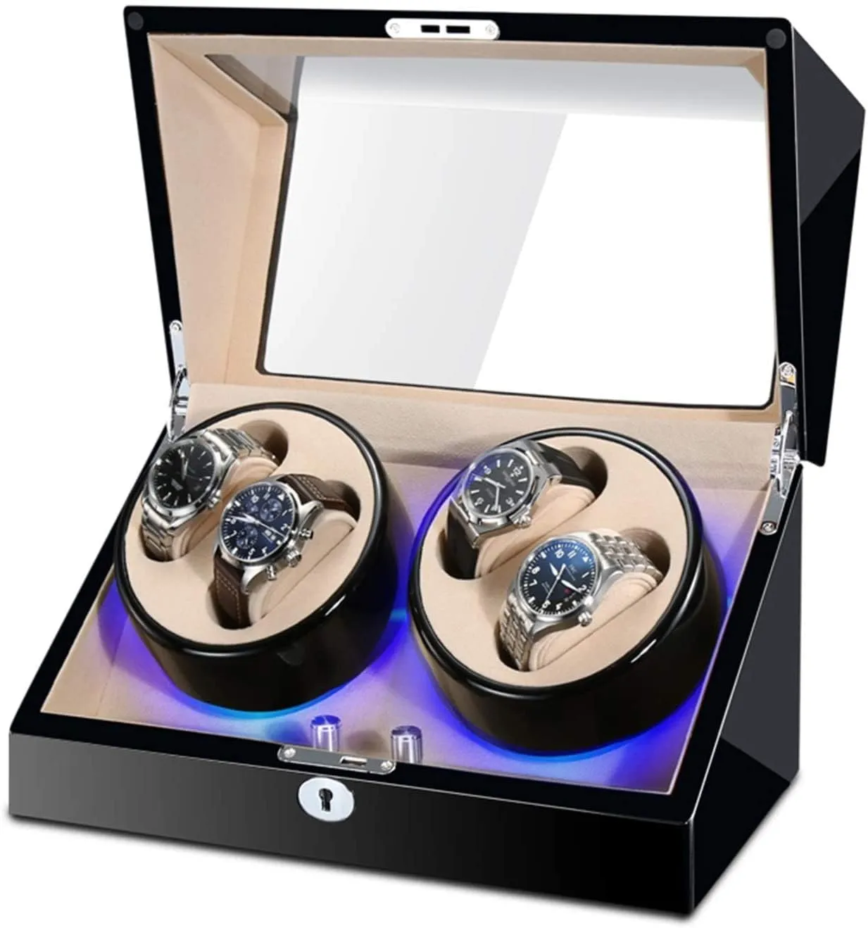 Exterior Silent Motor Dual Power Supply GeRRiT Watch Winder for 4 Automatic Watches Built-in LED Illumination Wood Shell Piano vine cuspidor wale orbit critic Paint 