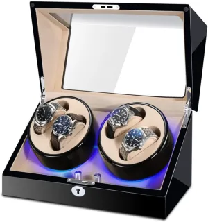 Exterior Silent Motor Dual Power Supply GeRRiT Watch Winder for 4 Automatic Watches Built-in LED Illumination Wood Shell Piano vine cuspidor wale orbit critic Paint 