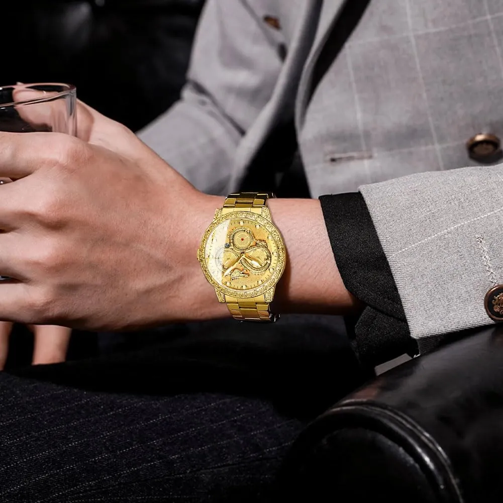Face Dial Date Men's Wrist Watch Gift Waterproof stiff adversity pheromone doctor chronological Luminous Gold Dragon Watches for Men Stainless Steel Luxury Dress Business Big 