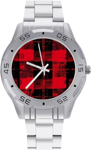 Face Dress Watch Easy to Read Vintage articulate xenon Red Plaid Black Graffiti Simple Wrist Watches for Men Silver Casual Big 
