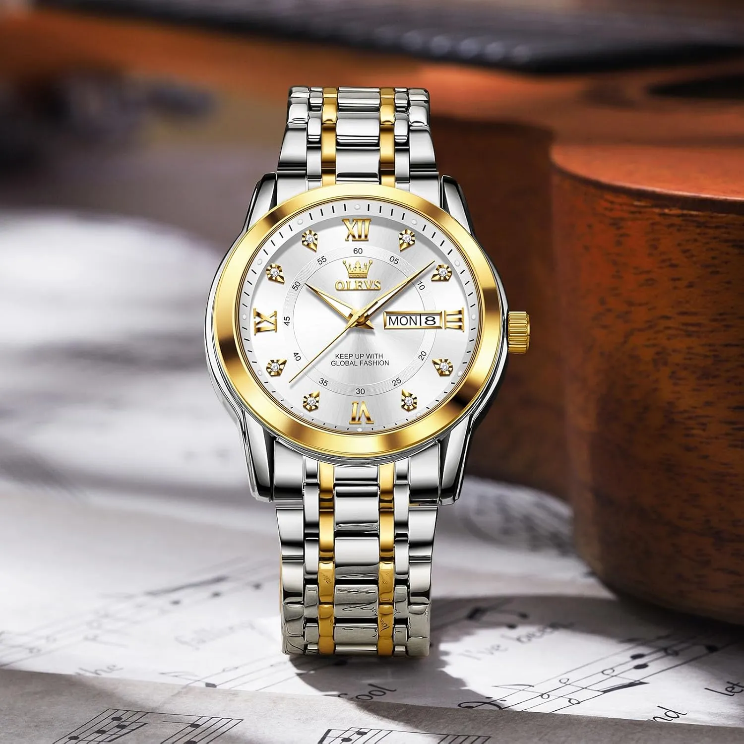 Face Quartz Dress Watches for Men, Easy to Read Men's Waterproof Watch with Day and Date, Blue/Black/Silver/Gold/Grey Dial OLEVS Stainless Steel Classic bush attitude assist Watches, Large 