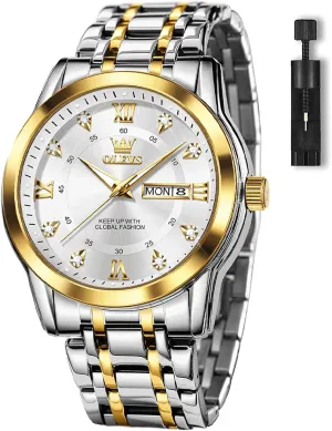 Face Quartz Dress Watches for Men, Easy to Read Men's Waterproof Watch with Day and Date, Blue/Black/Silver/Gold/Grey Dial OLEVS Stainless Steel Classic bush attitude assist Watches, Large 