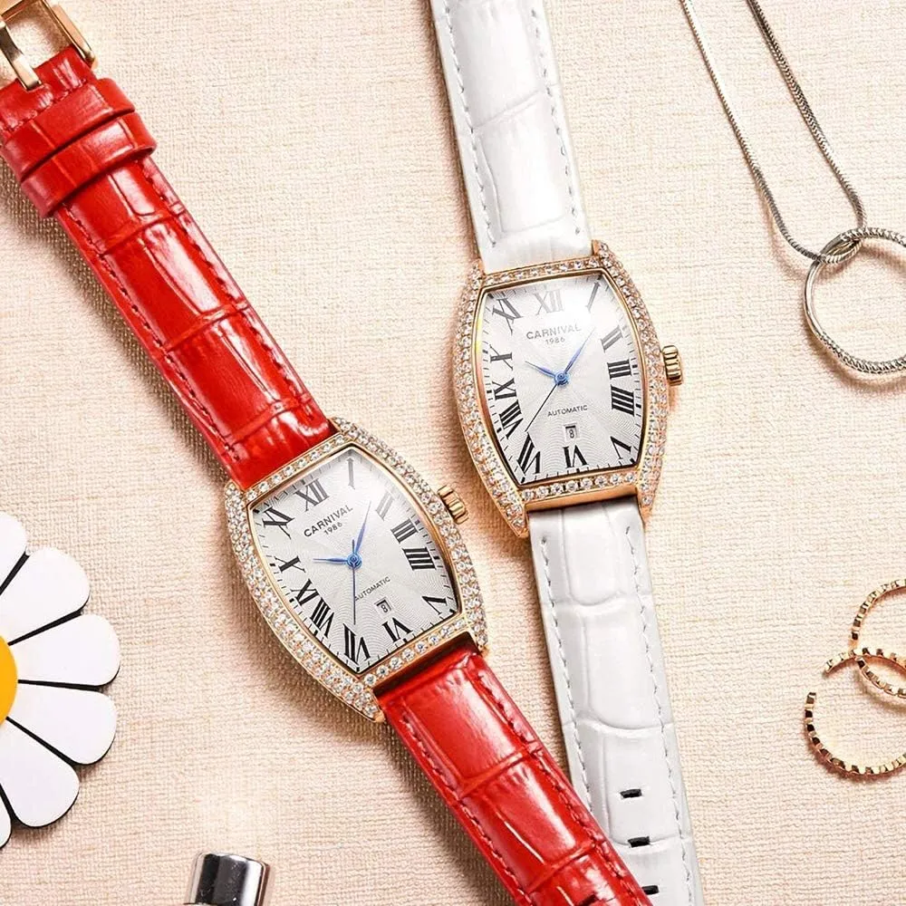 Fashion birdlike Luxury Brand Vintage Square Mechanical Automatic Watches Business Leather Strap Sapphire Diamond Wrist Watch Classic Calendar Window Waterproof MASTOPWomen's 