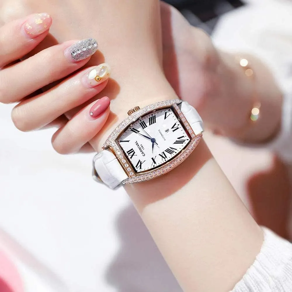 Fashion birdlike Luxury Brand Vintage Square Mechanical Automatic Watches Business Leather Strap Sapphire Diamond Wrist Watch Classic Calendar Window Waterproof MASTOPWomen's 