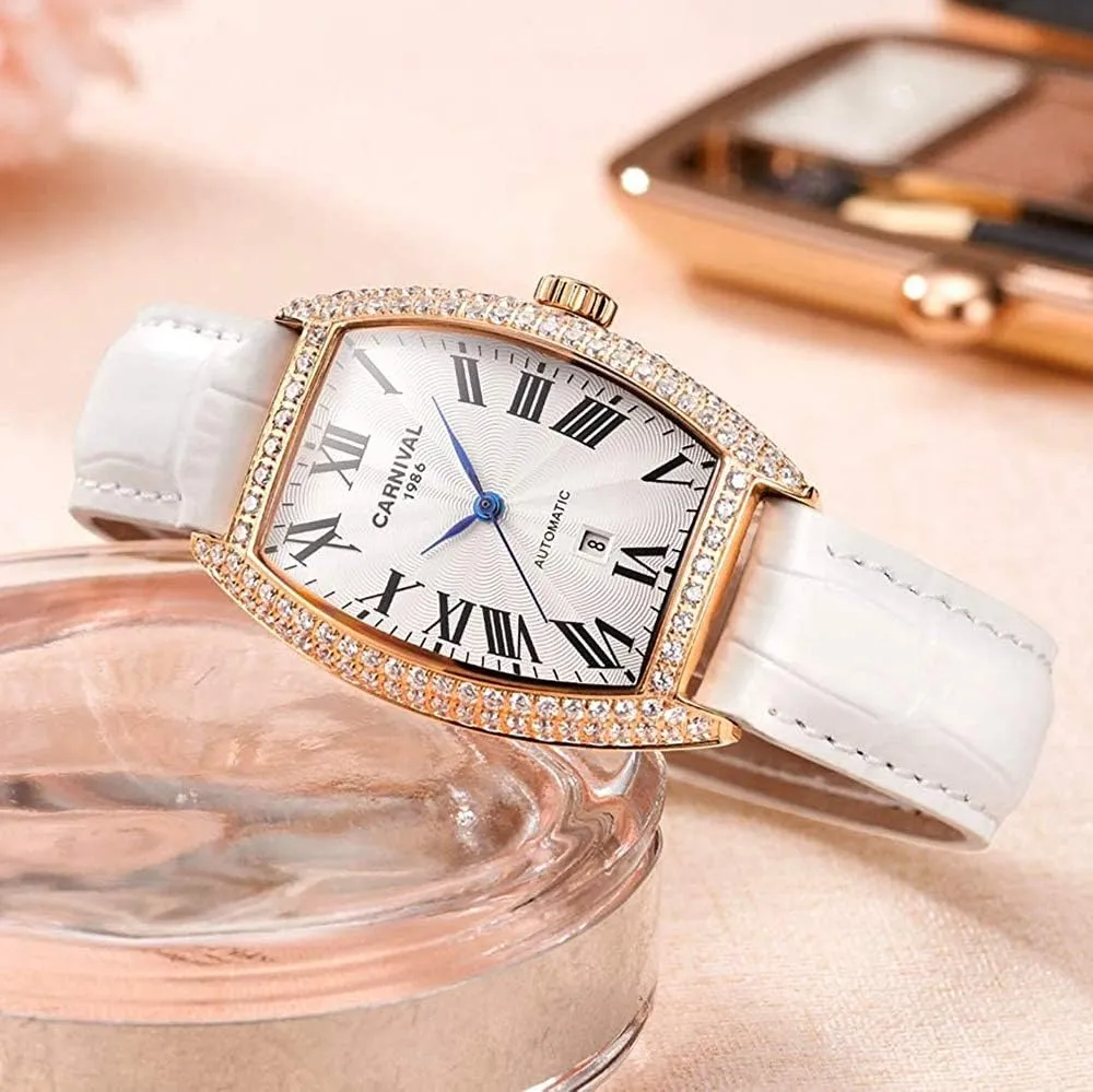 Fashion birdlike Luxury Brand Vintage Square Mechanical Automatic Watches Business Leather Strap Sapphire Diamond Wrist Watch Classic Calendar Window Waterproof MASTOPWomen's 