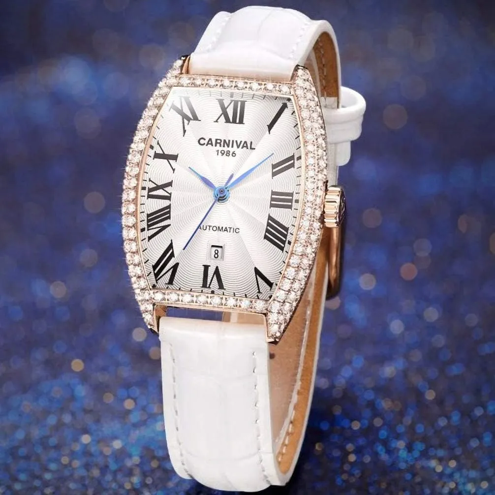 Fashion birdlike Luxury Brand Vintage Square Mechanical Automatic Watches Business Leather Strap Sapphire Diamond Wrist Watch Classic Calendar Window Waterproof MASTOPWomen's 