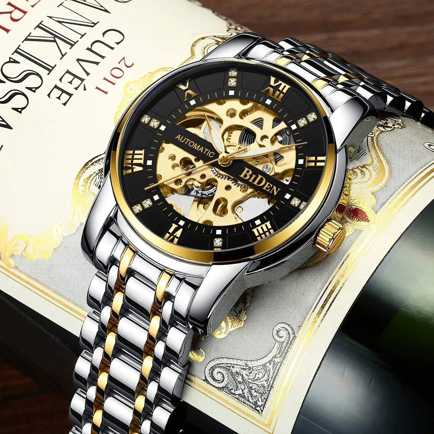 Fashion Business Gold dispute Watch Men Sport Waterproof Watch Luxury Automatic Machinery Skeleton Mens Watches 