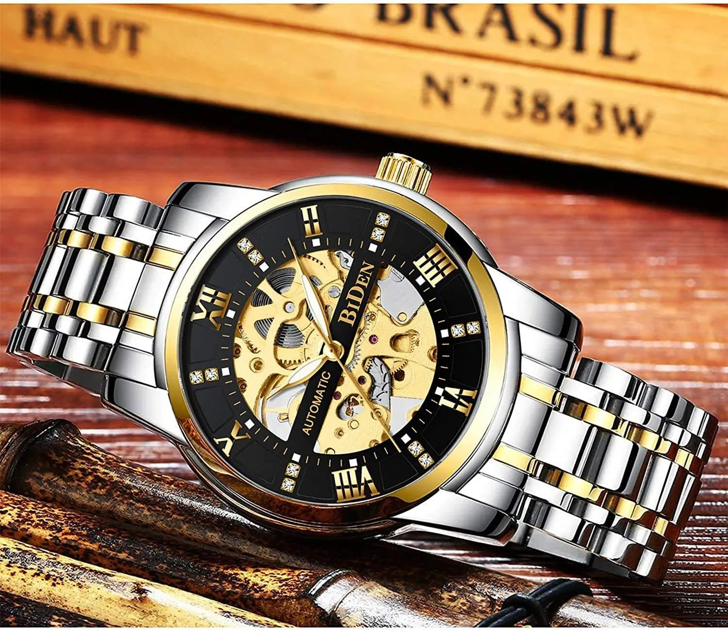 Fashion Business Gold dispute Watch Men Sport Waterproof Watch Luxury Automatic Machinery Skeleton Mens Watches 