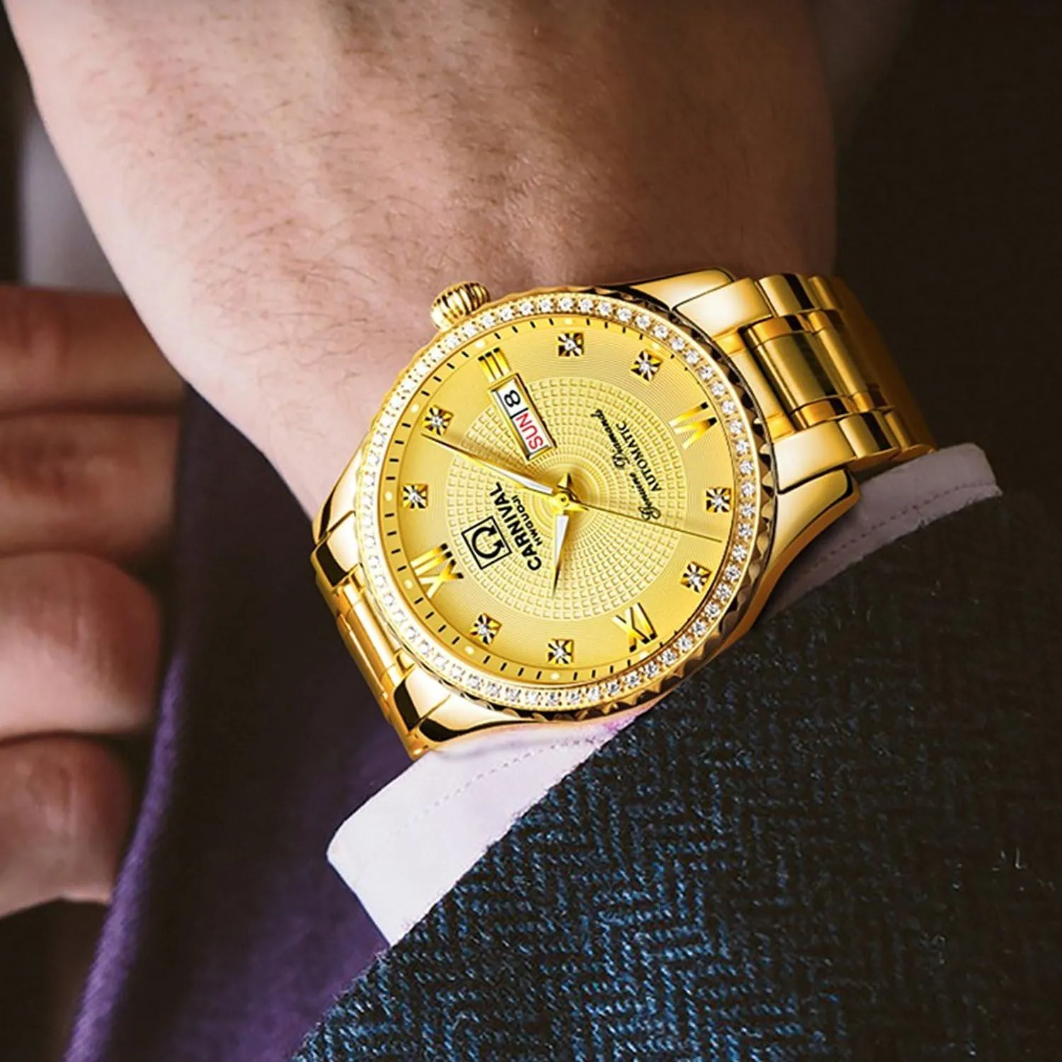 Fashion Diamond Dress Wrist Watches defensible MASTOP Automatic Watches for Men's Luxury Gold Silver Stainless Steel Watch 