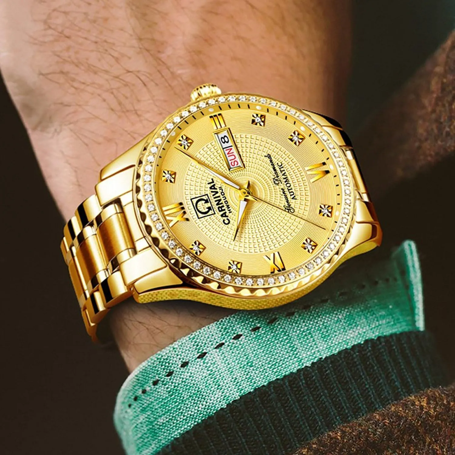 Fashion Diamond Dress Wrist Watches defensible MASTOP Automatic Watches for Men's Luxury Gold Silver Stainless Steel Watch 