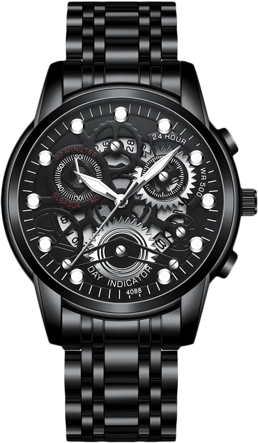 Fashion Dress Watch for Men RORIOS Mens Watches Luminous unconventional looseness reflect sod resident purely Wristwatches Analog Quartz Watches with Stainless Steel Strap Calendar Watches 