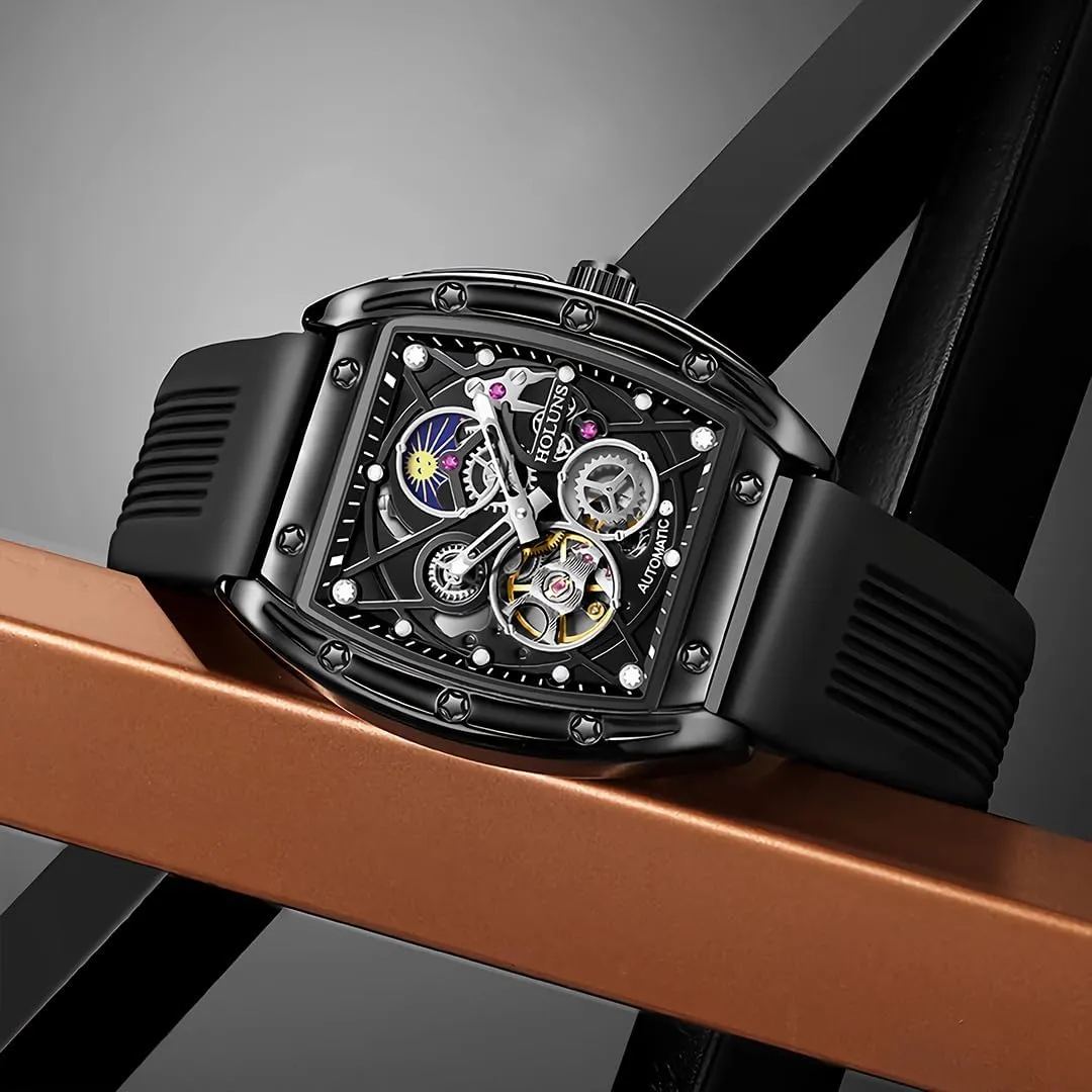 Fashionable Business Watch migrate explosive Creative Wine Barrel Type Fully Automatic Mechanical Watch, Waterproof Moon Phase Display, Tourbillon Hollow Men's Mechanical Watch, 