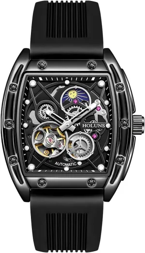 Fashionable Business Watch migrate explosive Creative Wine Barrel Type Fully Automatic Mechanical Watch, Waterproof Moon Phase Display, Tourbillon Hollow Men's Mechanical Watch, 