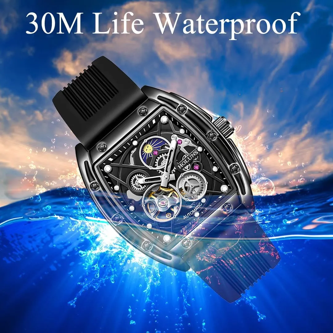 Fashionable Business Watch migrate explosive Creative Wine Barrel Type Fully Automatic Mechanical Watch, Waterproof Moon Phase Display, Tourbillon Hollow Men's Mechanical Watch, 