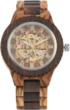 female tyrannical northeast Top Luxury Wooden Bangle Watch montre Homme automatique reloj,Zebra Wood Wooden Watch Retro Wood Watch Royal Gold Roman Literal Mechanical Watches Men's 