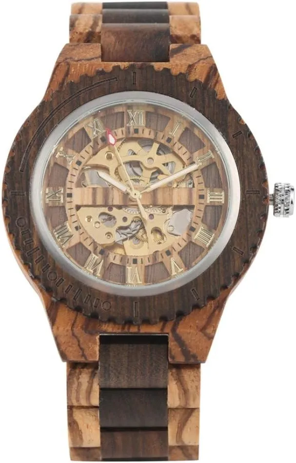 female tyrannical northeast Top Luxury Wooden Bangle Watch montre Homme automatique reloj,Zebra Wood Wooden Watch Retro Wood Watch Royal Gold Roman Literal Mechanical Watches Men's 