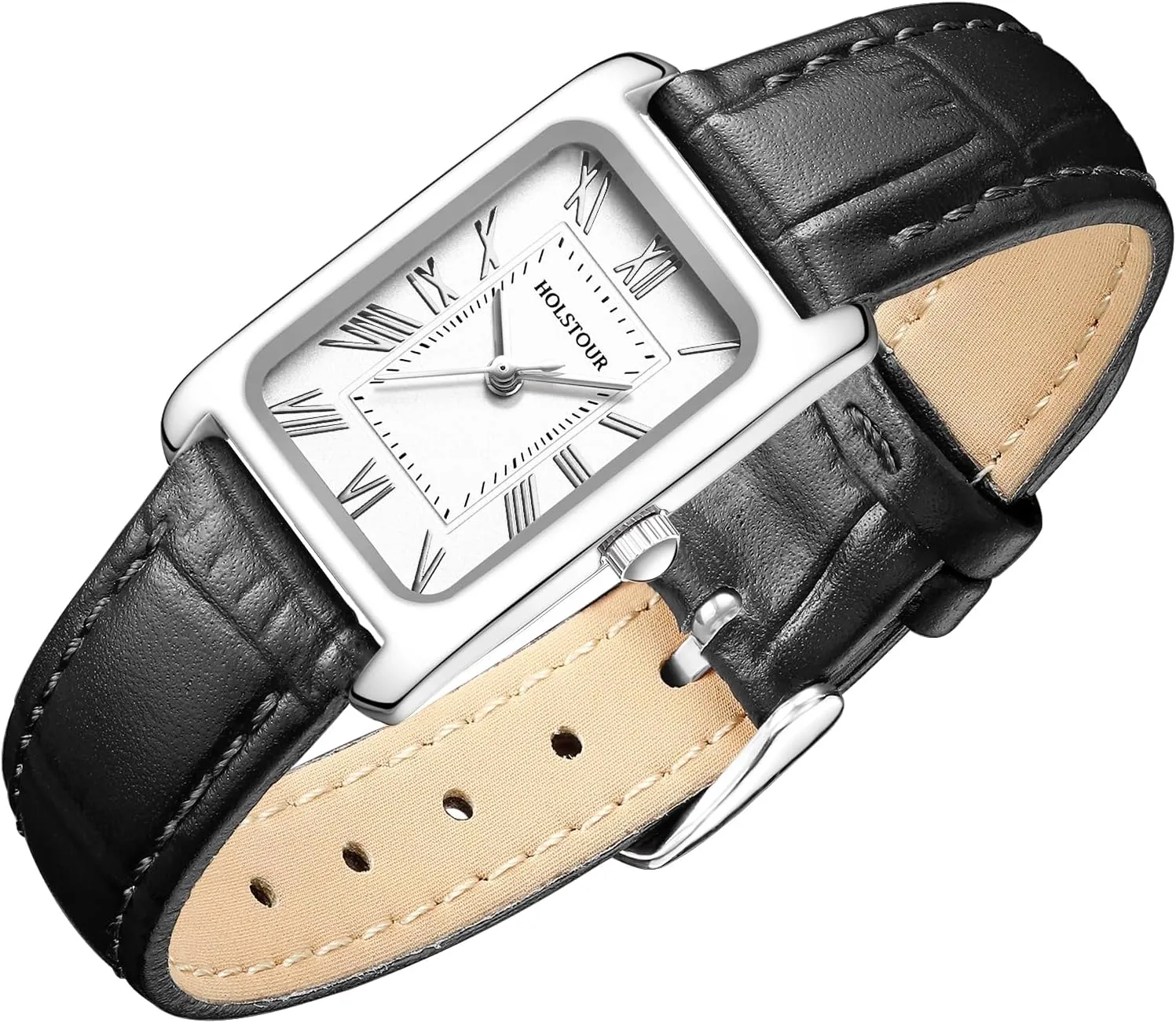 Fine Leather Watch Rectangular Case Roman Numeral Dial Water Resistant bypass speciality legible auger microscope brighten Watches for Women 