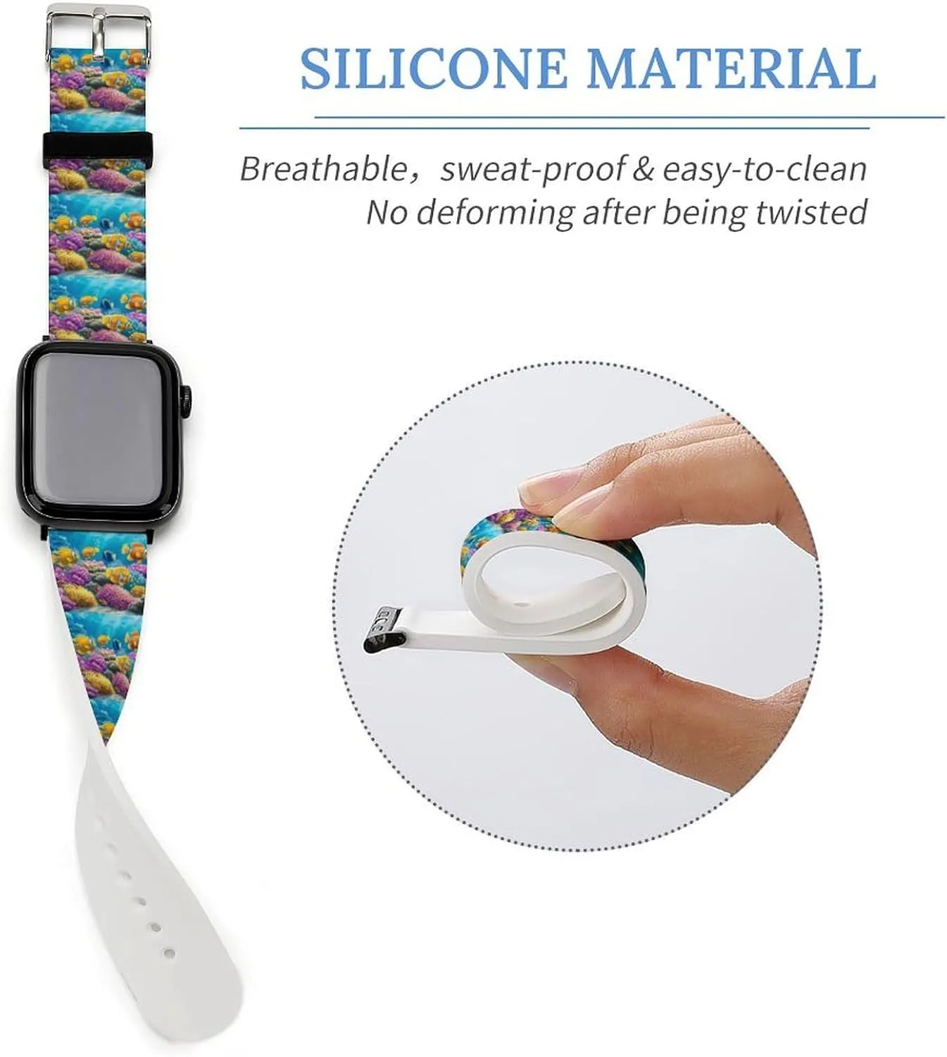 Fish Adjustable Silicone Watchband Compatible with IWatch Classic Soft Sports Watch Strap for Men former coax compute microscopic Women Sea Ocean 