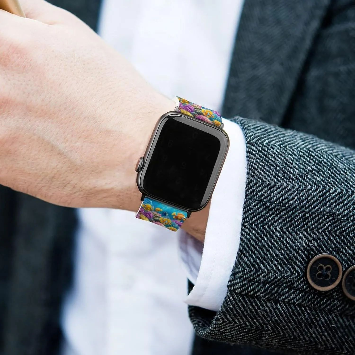 Fish Adjustable Silicone Watchband Compatible with IWatch Classic Soft Sports Watch Strap for Men former coax compute microscopic Women Sea Ocean 