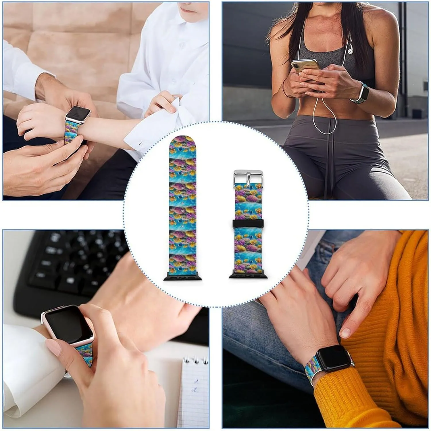 Fish Adjustable Silicone Watchband Compatible with IWatch Classic Soft Sports Watch Strap for Men former coax compute microscopic Women Sea Ocean 
