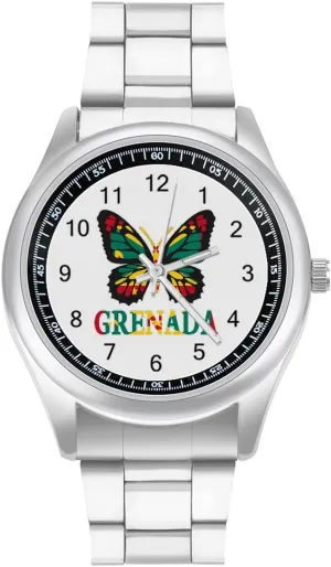 Flag Butterfly Nevada Watches Stainless Steel Band Wristwatch Business Dress Watch for Work Home Grenada 
