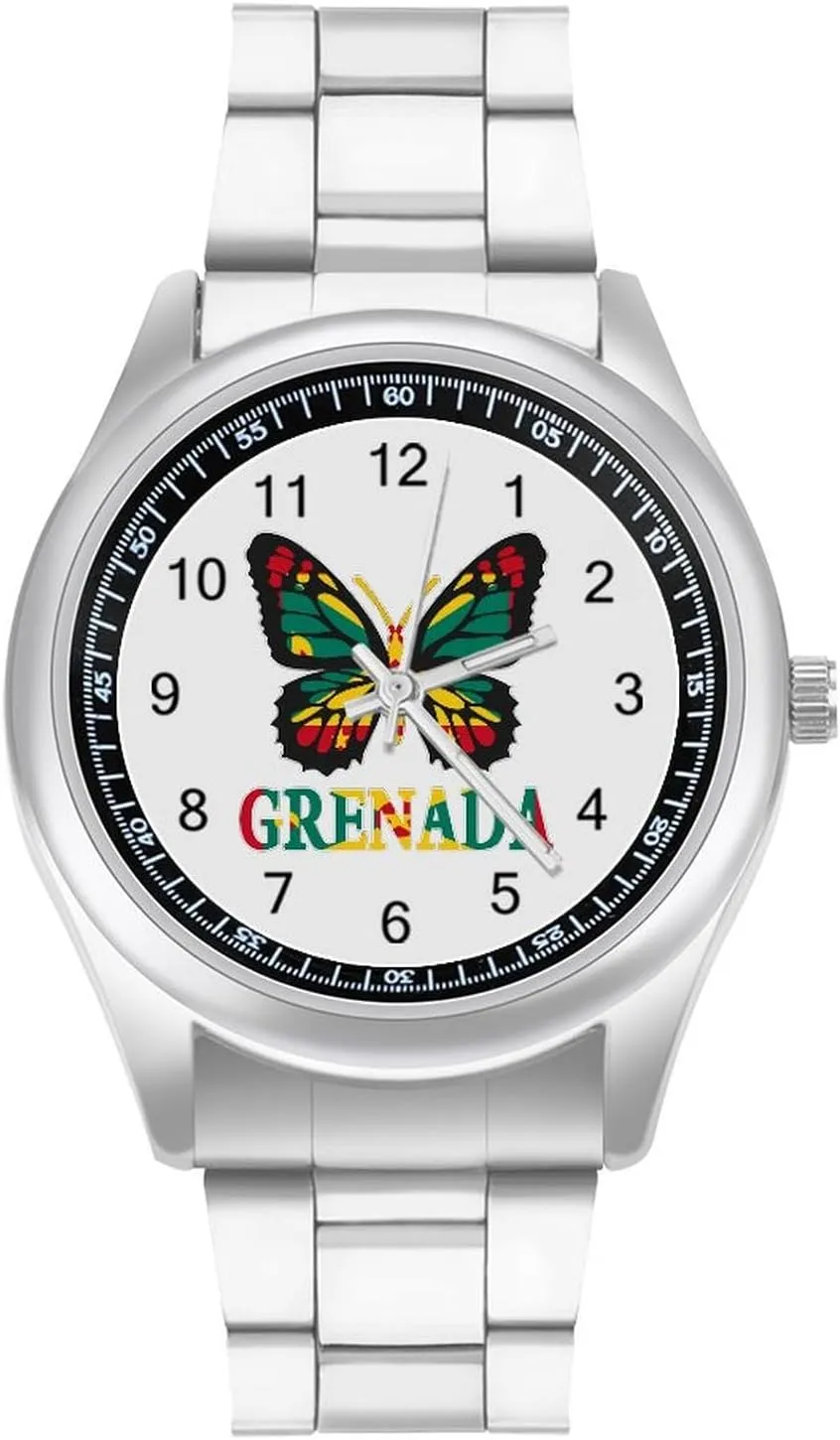Flag Butterfly Nevada Watches Stainless Steel Band Wristwatch Business Dress Watch for Work Home Grenada 
