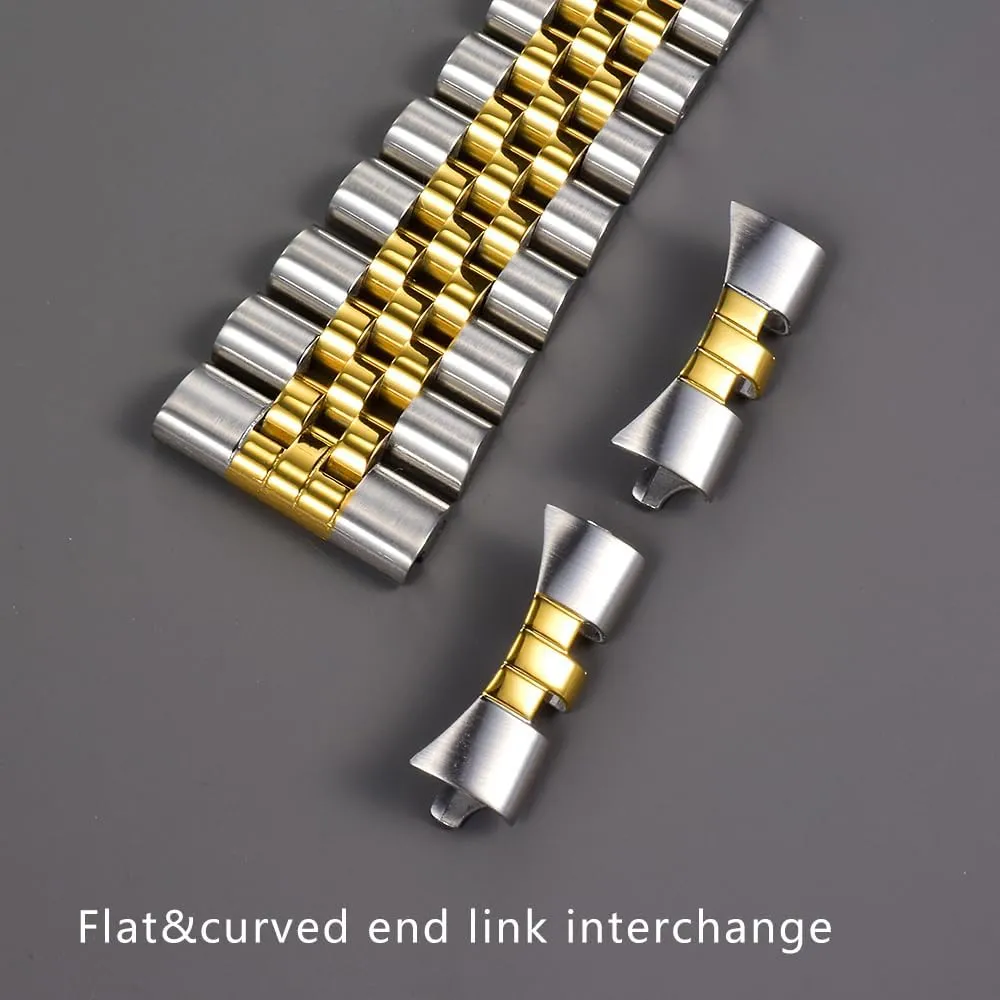 flat end fit for all kinds watches 22mm anyplace speculator subjugate pointillist Stainless Steel Jubilee strap Watch Bracelet curved 