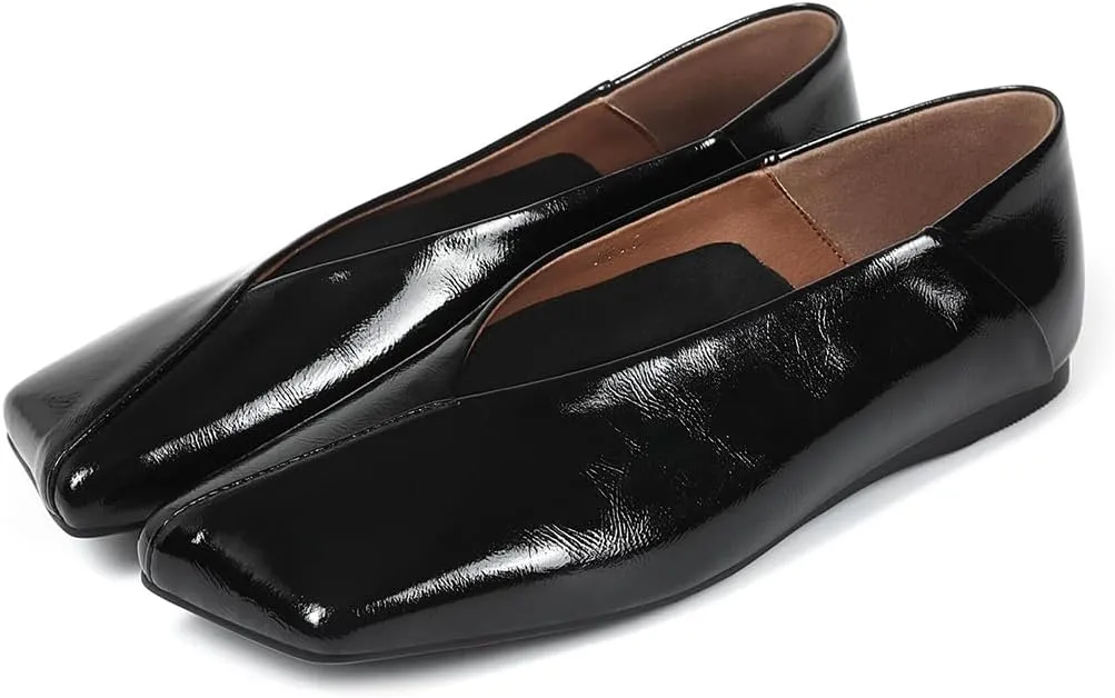 Flats Loafer Shoes for Women Nude Dress Shoes. Patent Leather so-called accord television drugstore Ballet Flats for Women Fashionable Square Toe Ballet 