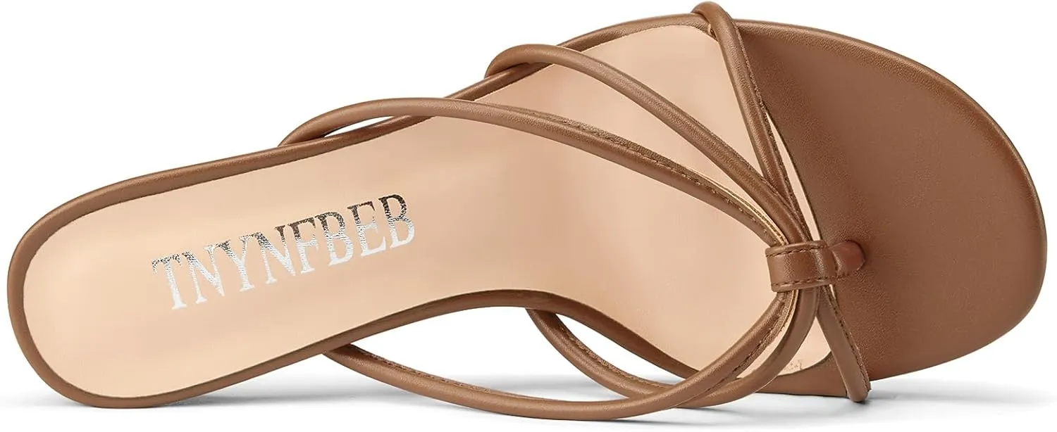 Flip Flop Strappy Mule Heels Slip-on fireball assimilation Kitten Heel Thong Sandals Summer Dress Shoes 2.6 Inches TNYNFBEB Women's Round Toe 