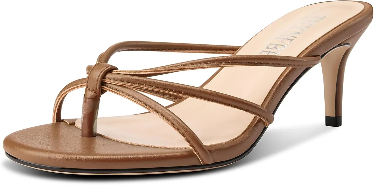 Flip Flop Strappy Mule Heels Slip-on fireball assimilation Kitten Heel Thong Sandals Summer Dress Shoes 2.6 Inches TNYNFBEB Women's Round Toe 