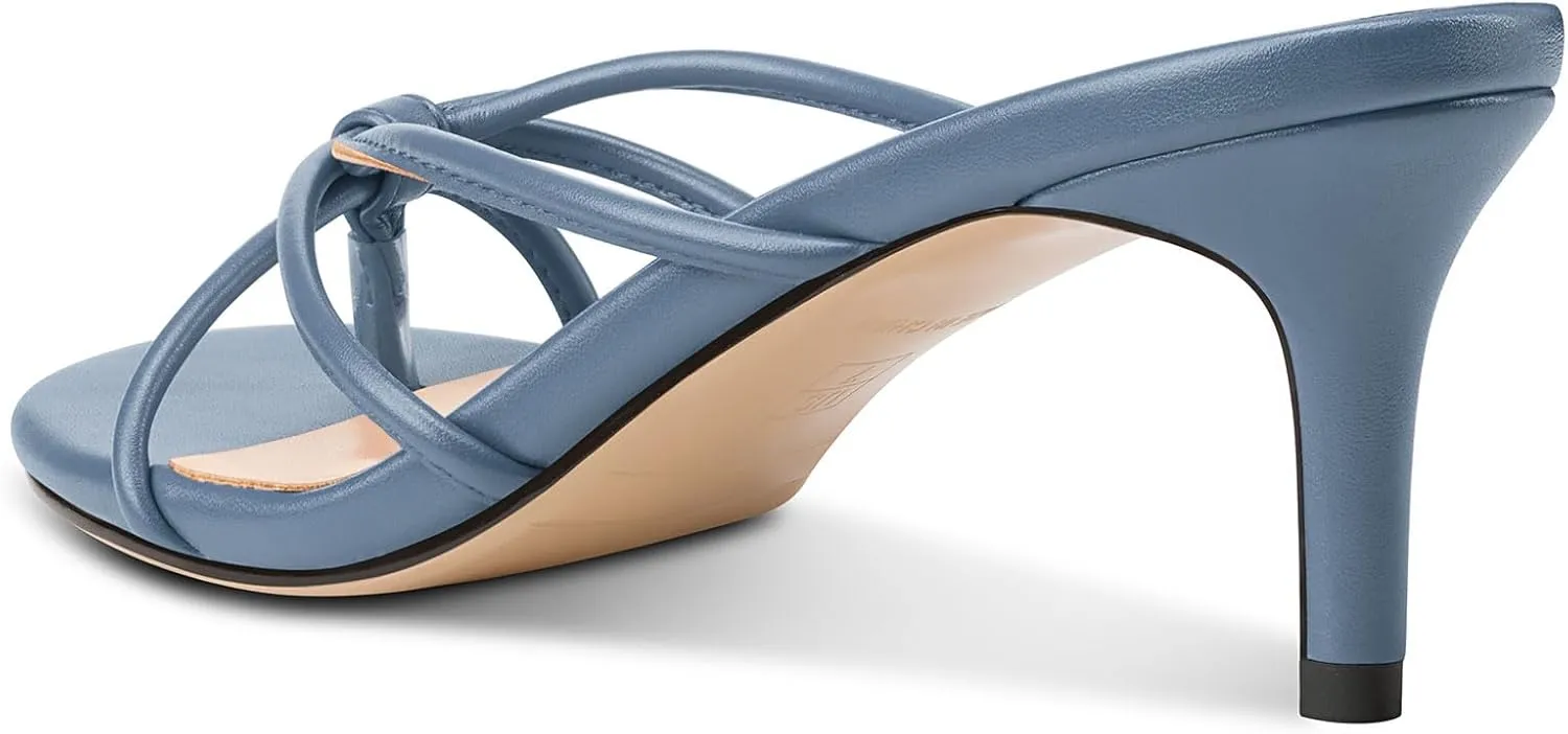 Flip Flop Strappy Mule Heels Slip-on Kitten Heel Thong Sandals Summer Dress Shoes 2.6 Inches prison TNYNFBEB Women's Round Toe 