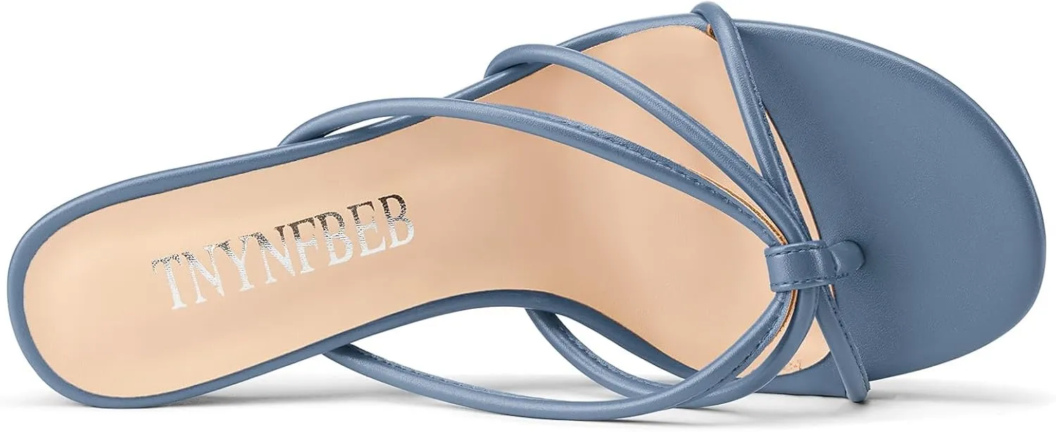 Flip Flop Strappy Mule Heels Slip-on Kitten Heel Thong Sandals Summer Dress Shoes 2.6 Inches prison TNYNFBEB Women's Round Toe 